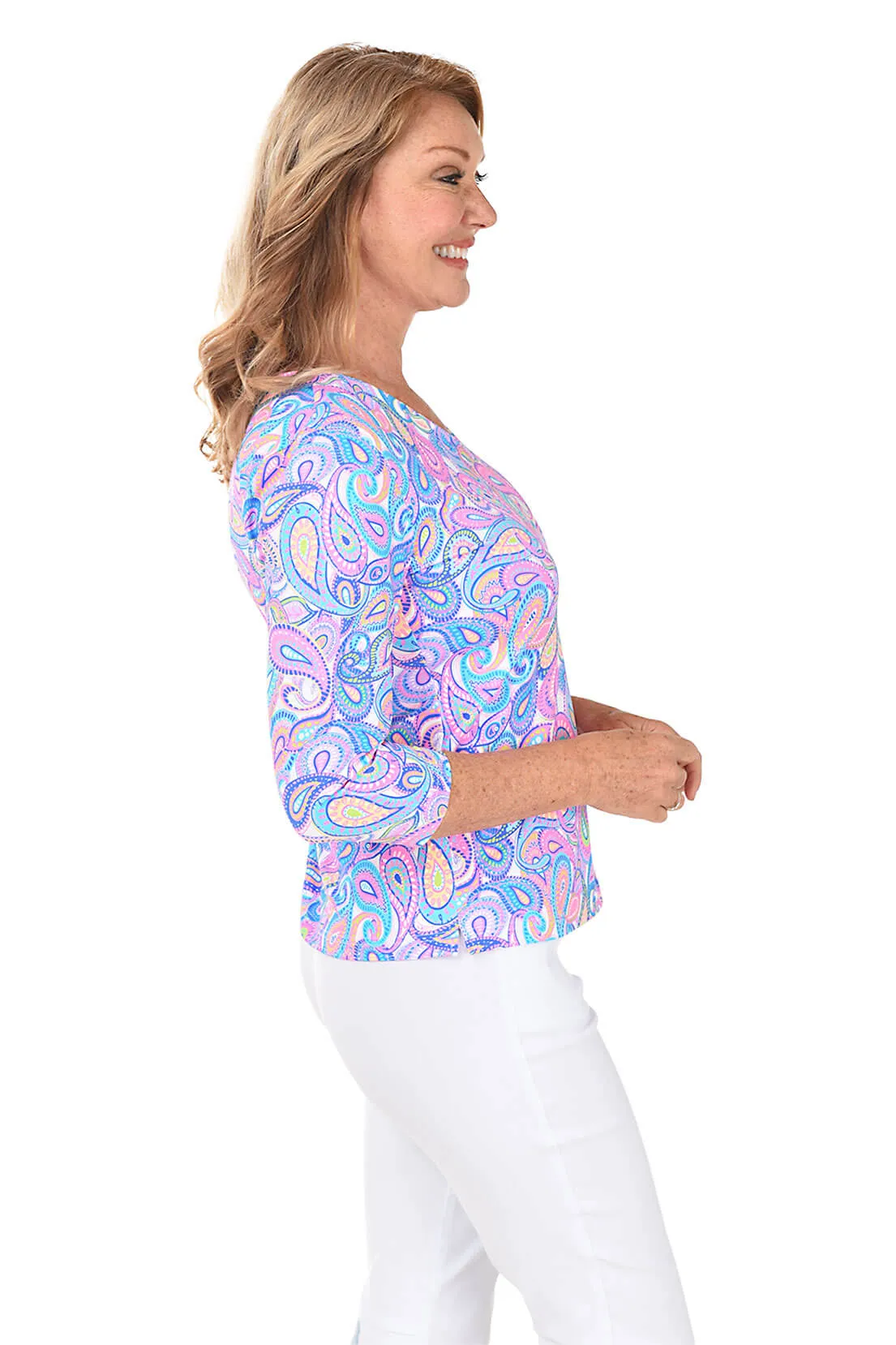 Dazzling Paisley Classic UPF50  V-Neck Top