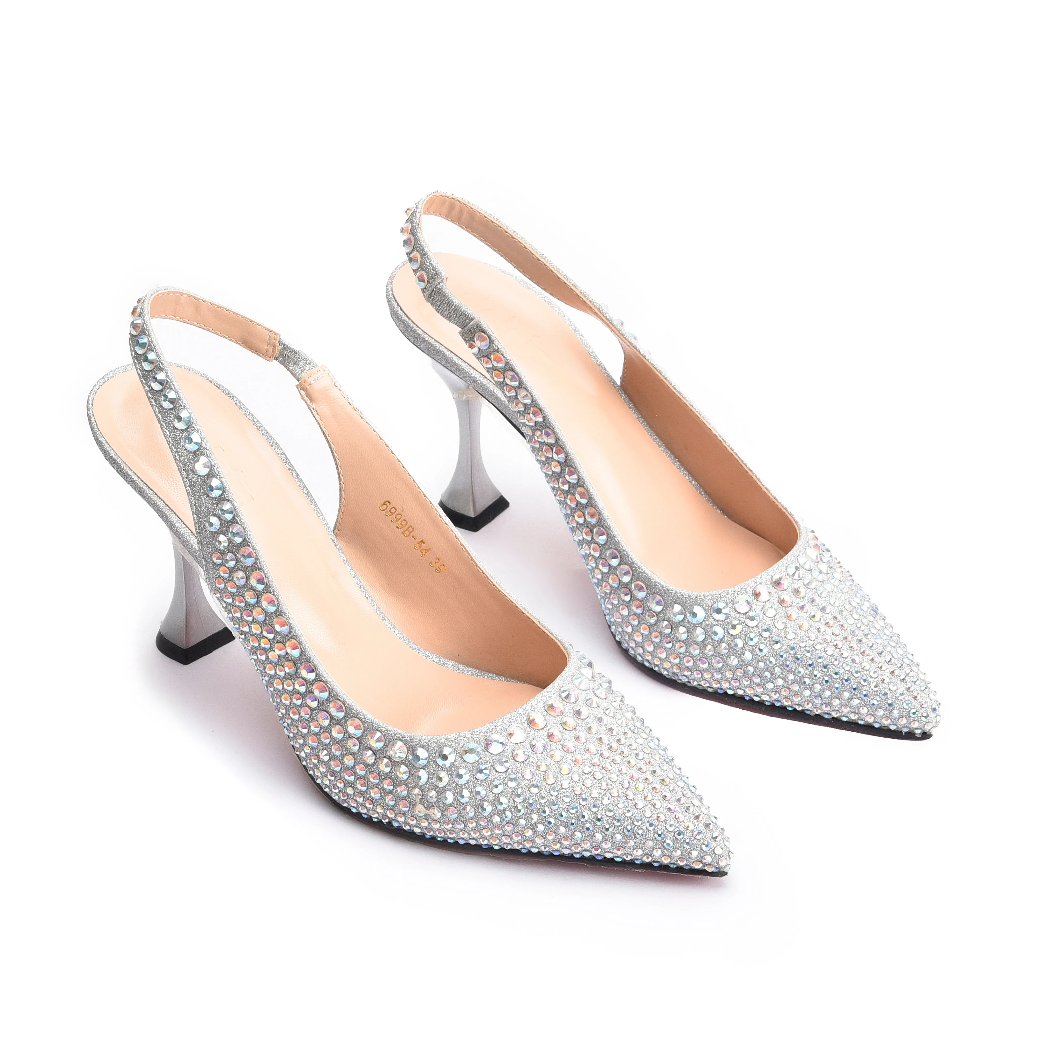 Dazzling Silver Rhinestone Slingback Heels | 423M-S