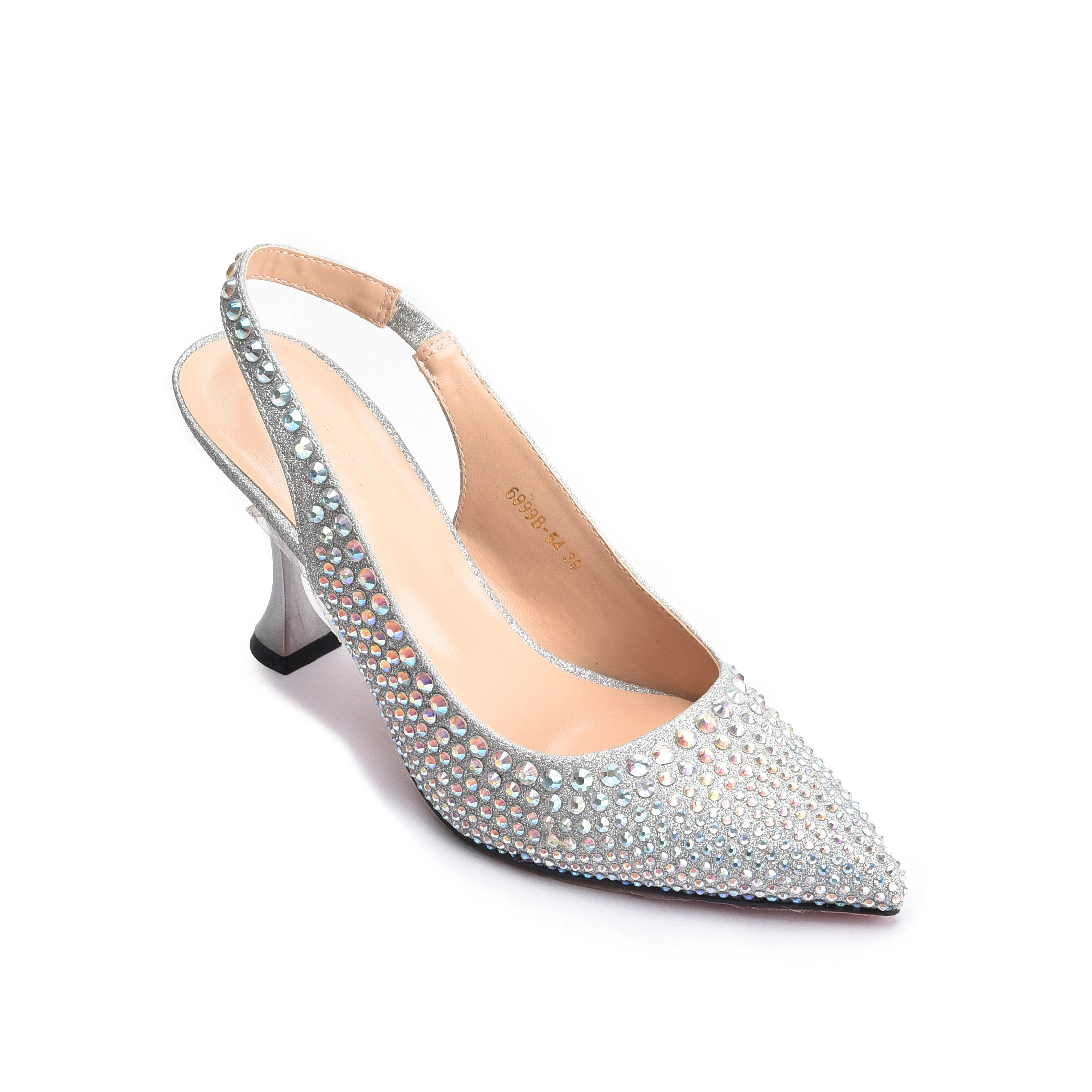 Dazzling Silver Rhinestone Slingback Heels | 423M-S