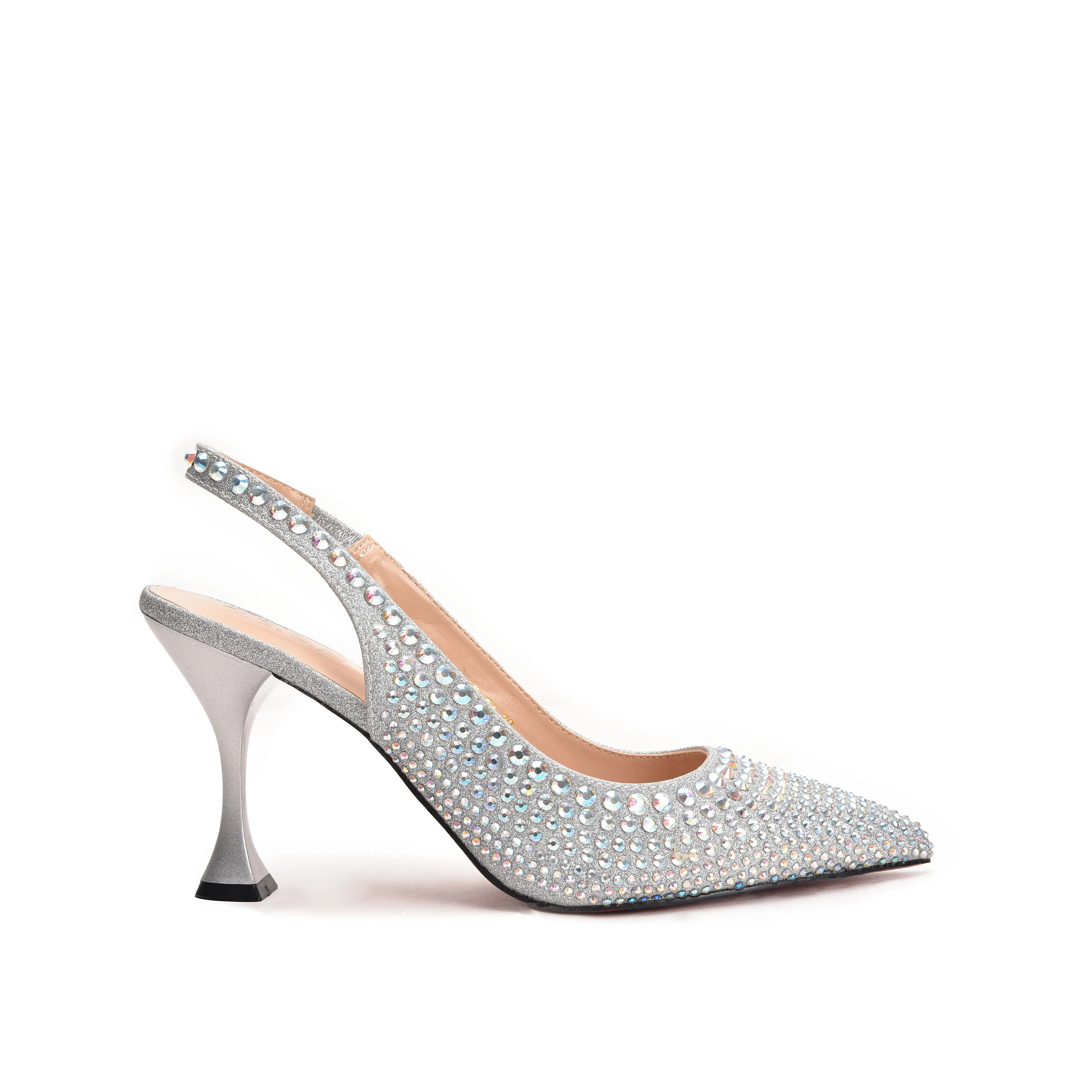 Dazzling Silver Rhinestone Slingback Heels | 423M-S