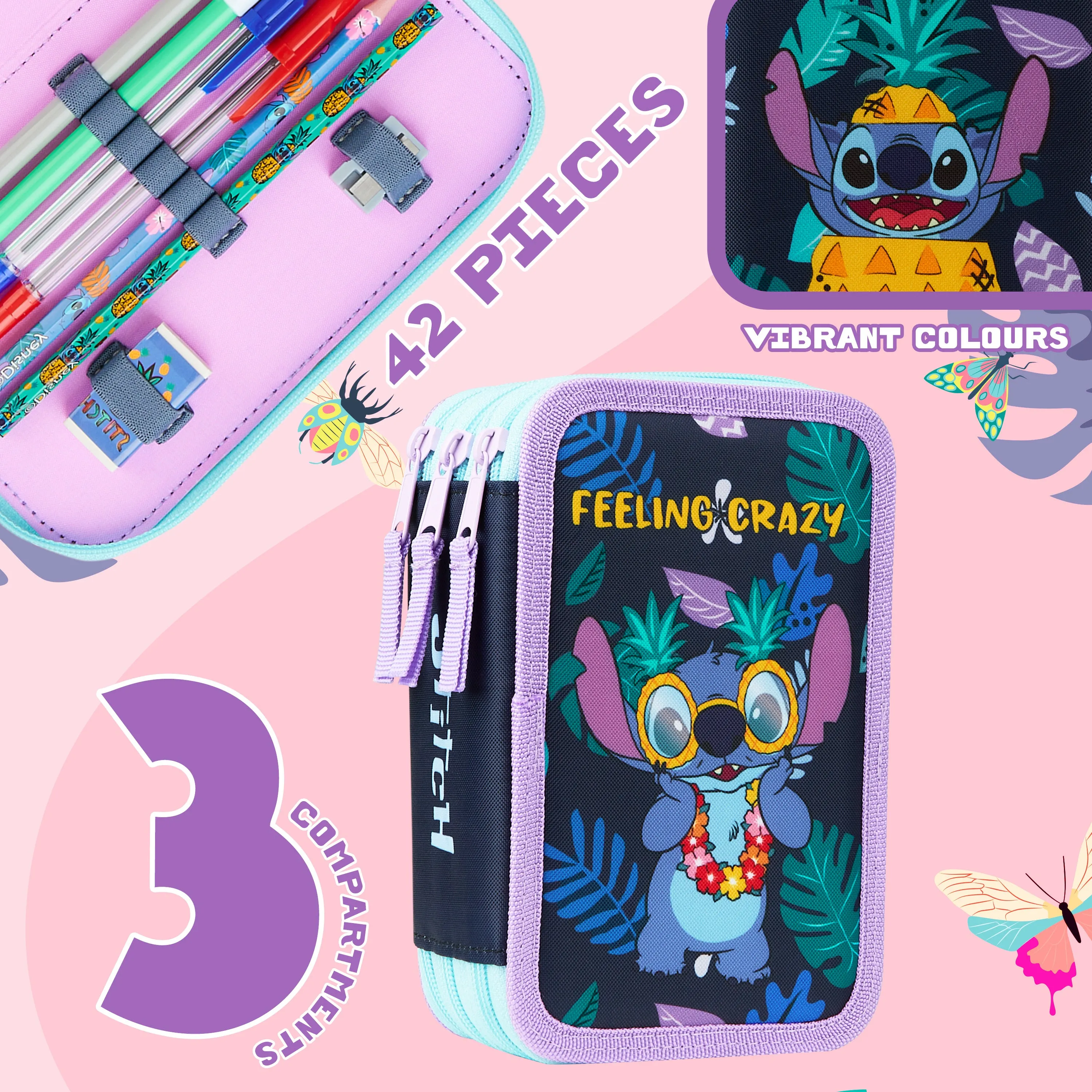 Disney Stitch Pencil Case with Stationery Filled Pencil Case