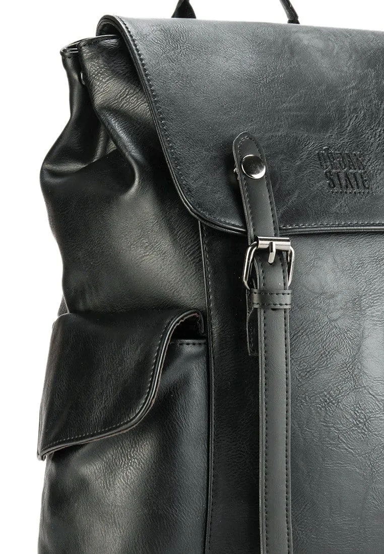 Distressed Leather Carryall Backpack - Black