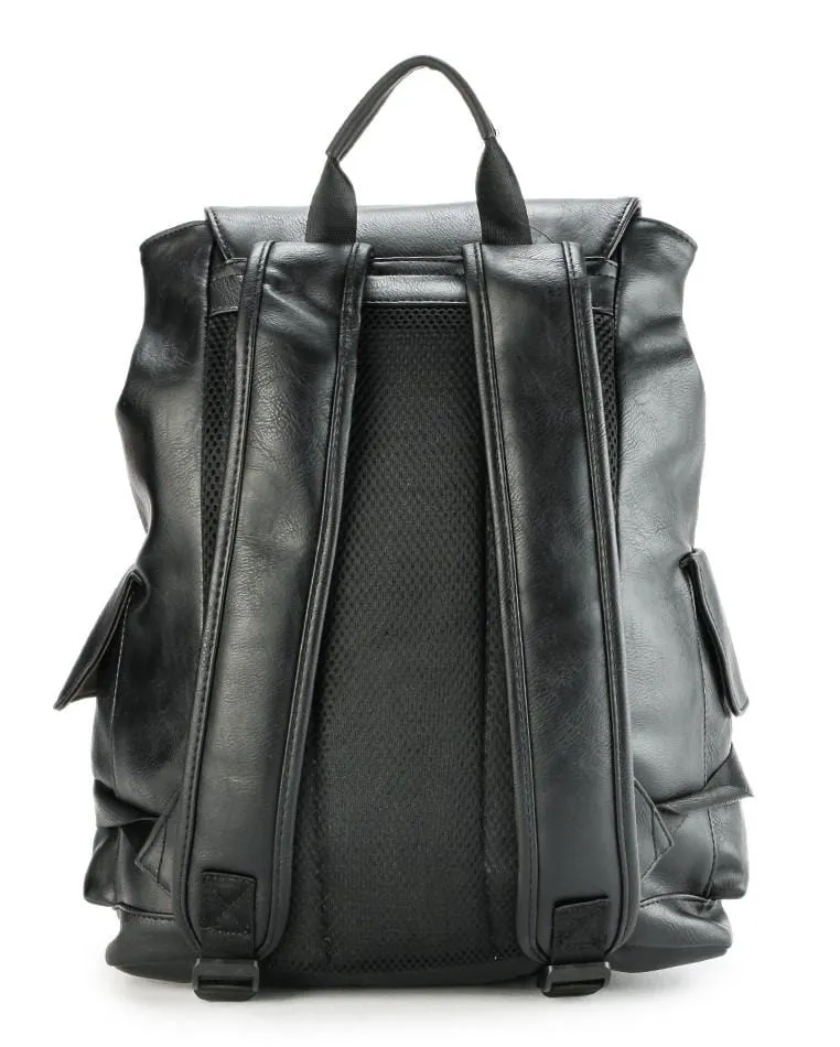 Distressed Leather Carryall Backpack - Black