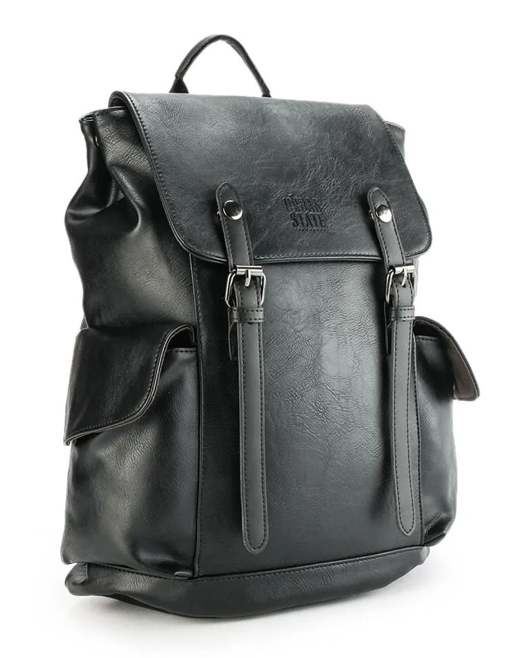 Distressed Leather Carryall Backpack - Black