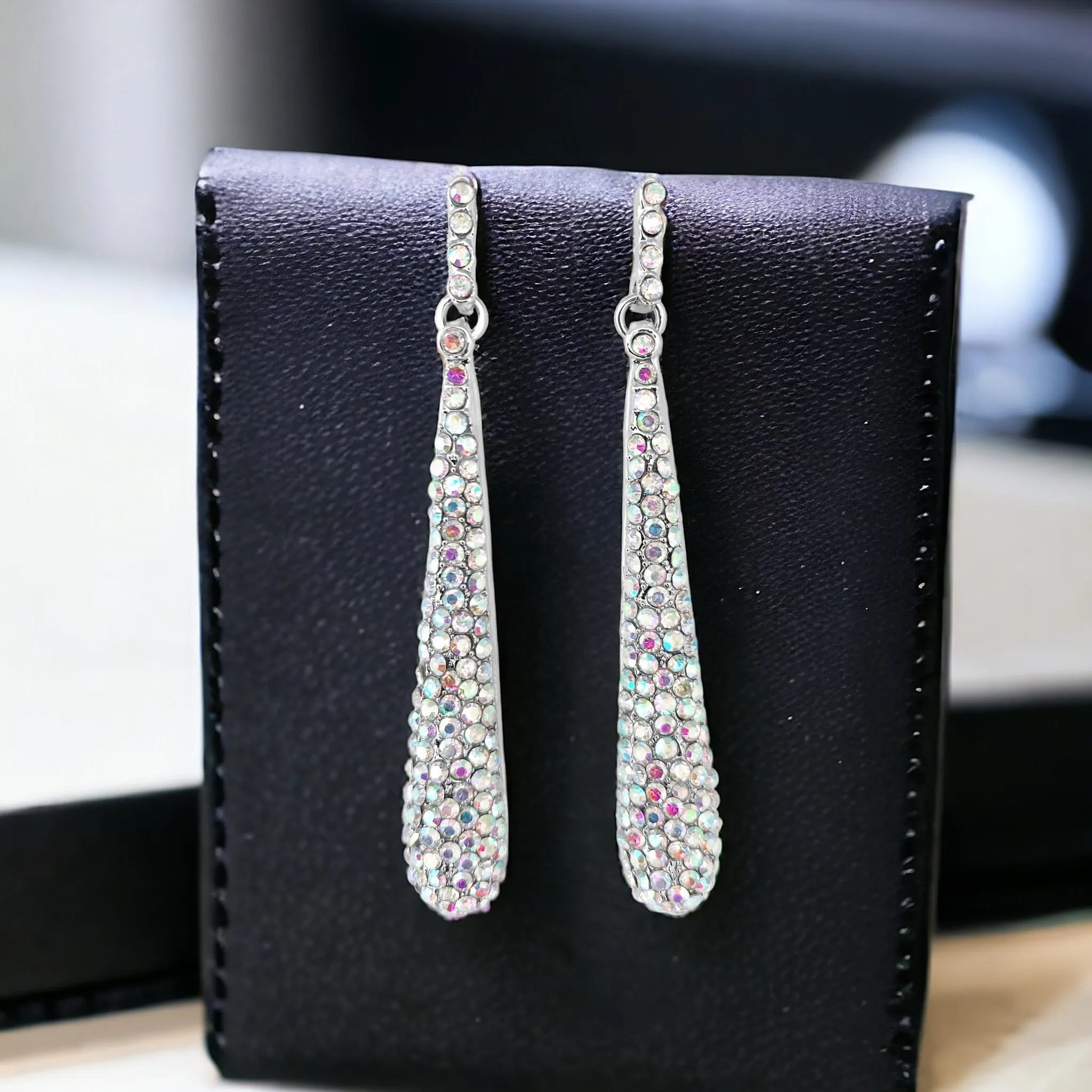 ELODIE-  AB SILVER DROP PAVE RHINESTONE EARRINGS