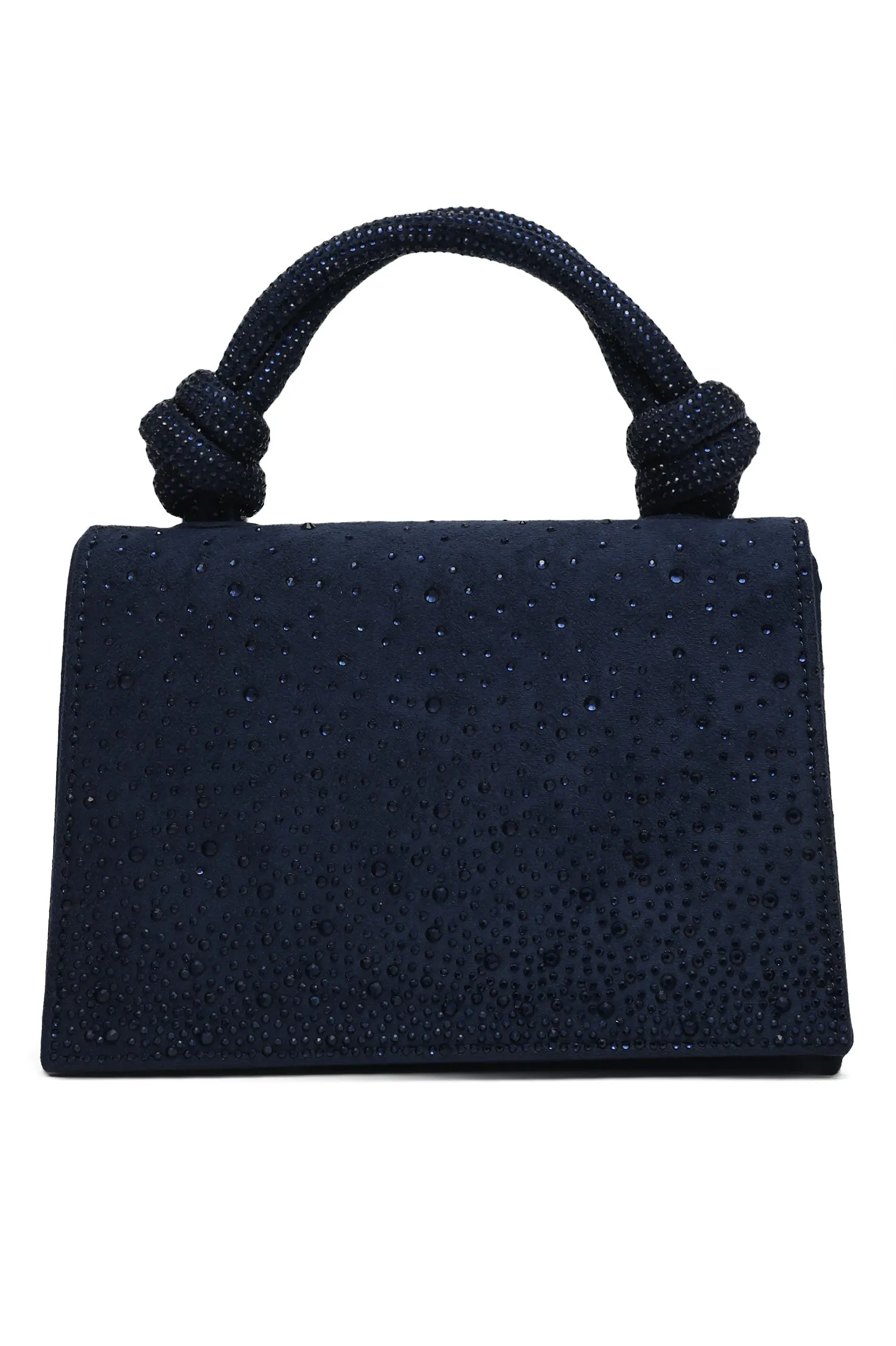 Embellished Knot Handle Bag-Navy