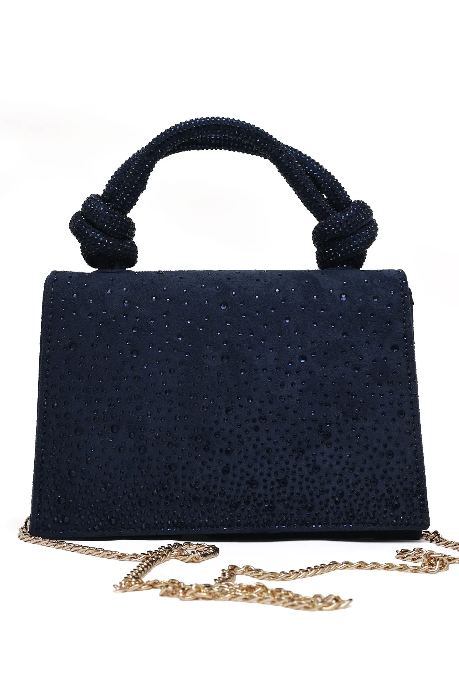 Embellished Knot Handle Bag-Navy