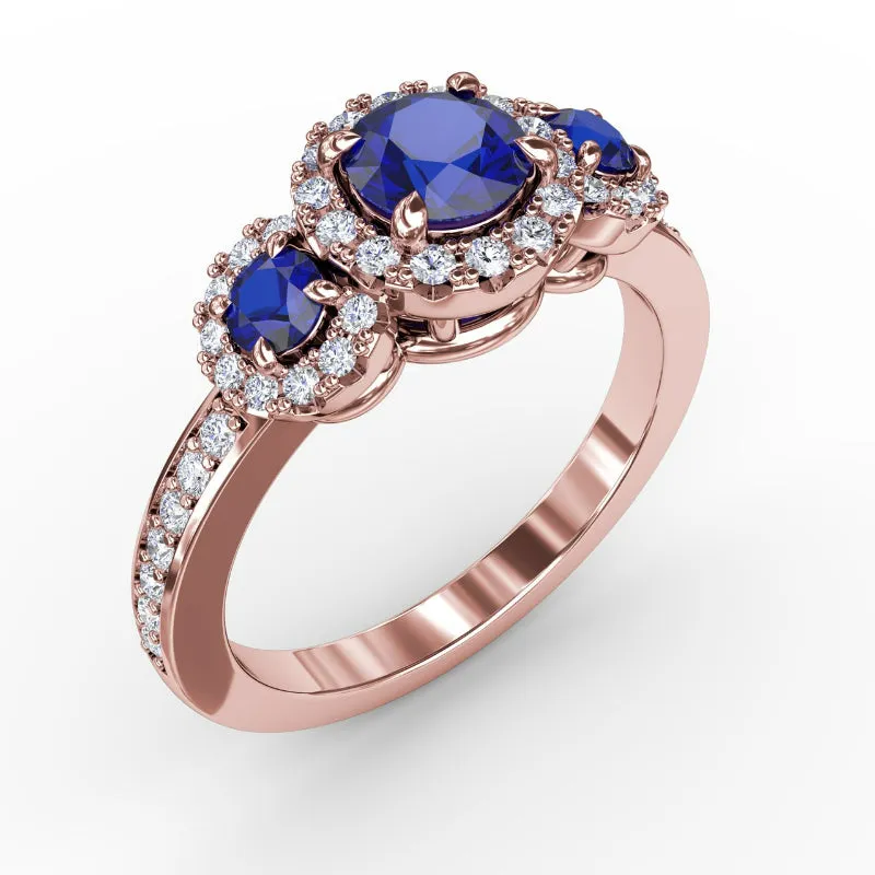 Fana Dazzling Three Stone Sapphire And Diamond Ring