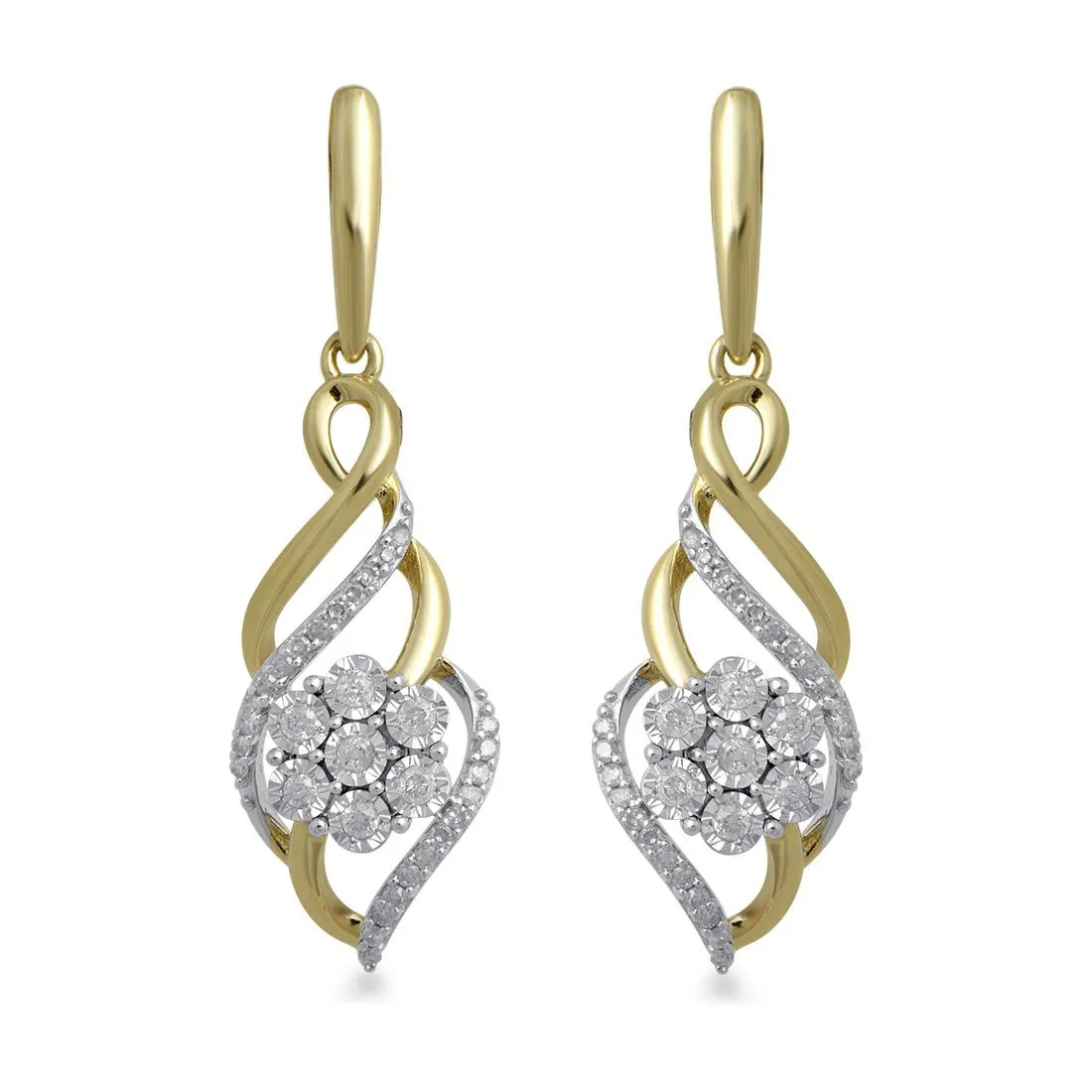 Fancy Swirl Flower Drop Earrings with 1/4ct of Diamonds in 9ct Yellow Gold