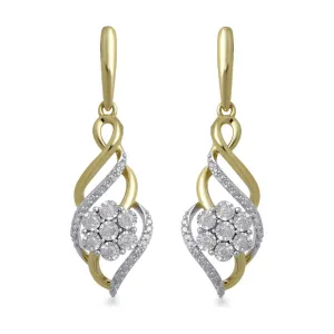 Fancy Swirl Flower Drop Earrings with 1/4ct of Diamonds in 9ct Yellow Gold