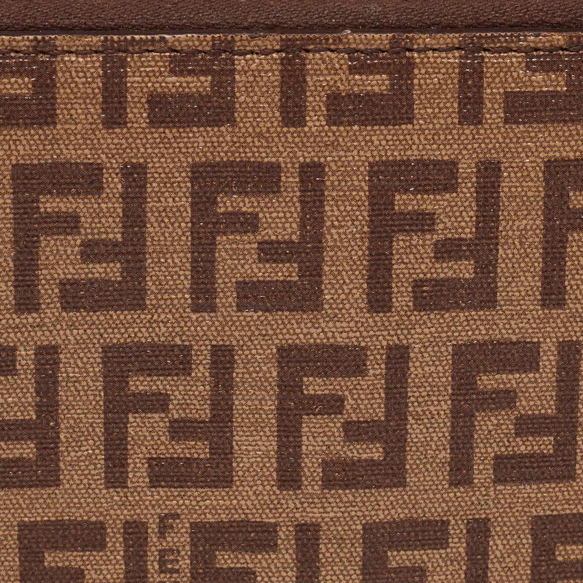 Fendi Brown/beige Zucchino Coated Canvas Zip Around Wallet