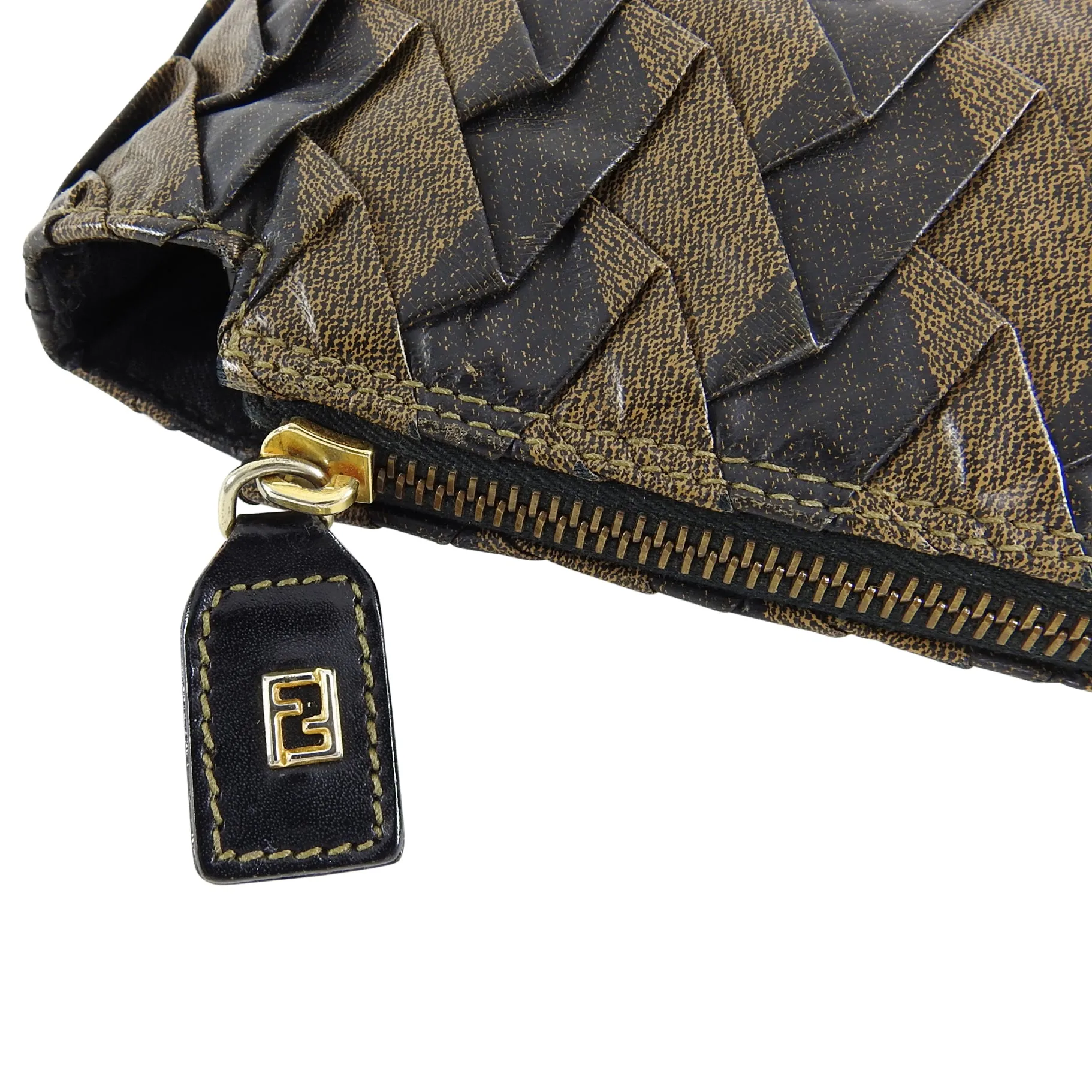 Fendi Vintage 1980's Coated Canvas Zucca Zip Pleat Clutch Bag