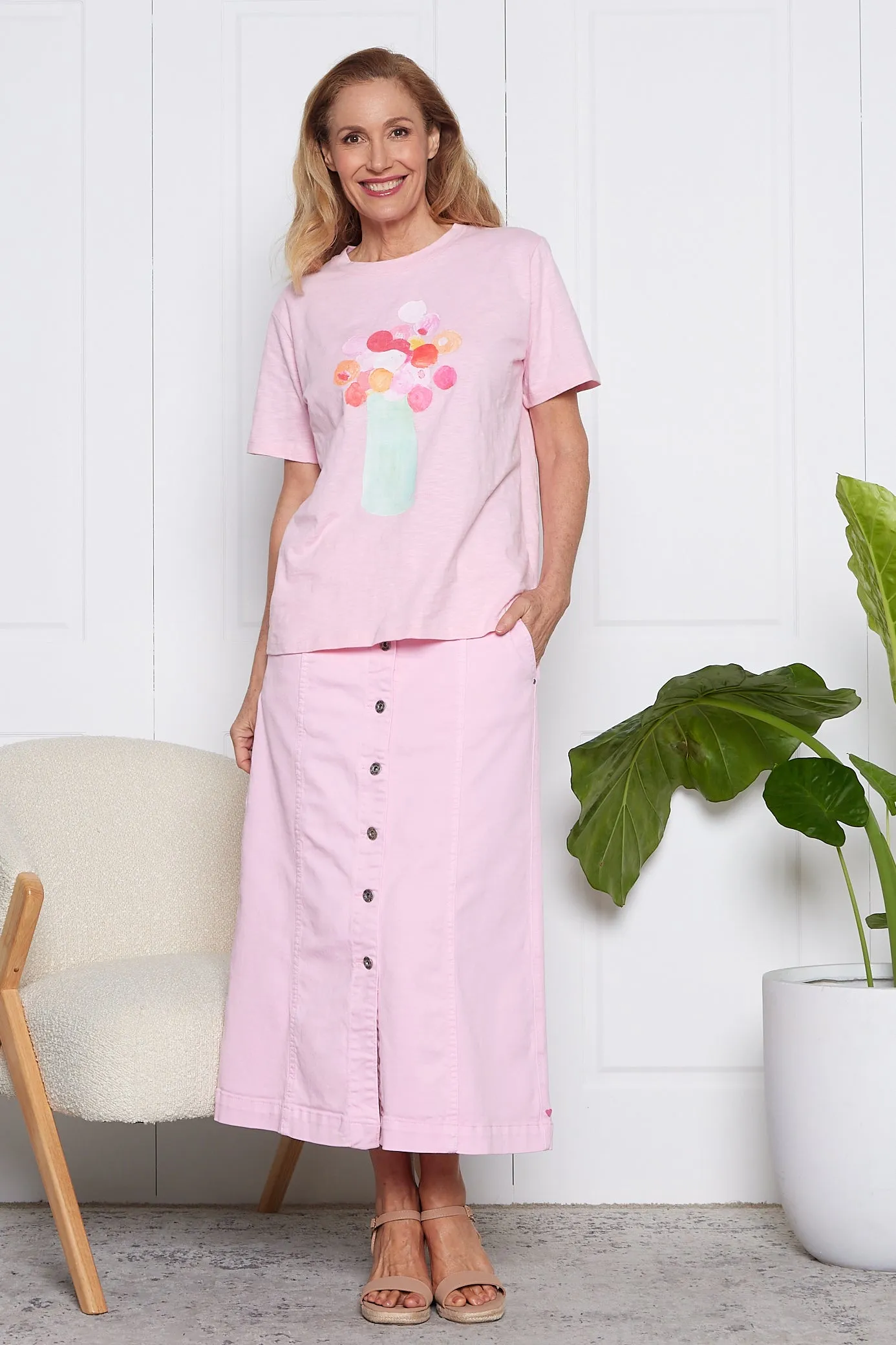 Florence Button Thru Skirt - Splendid Pink