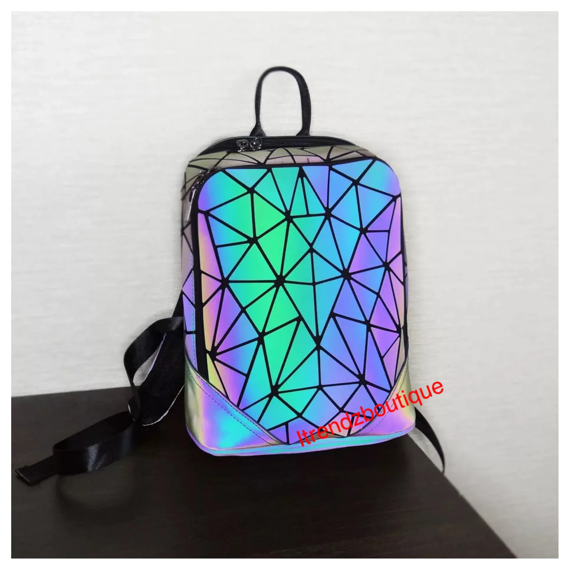 Futuristic reflective glow backpack travel bag bookbag