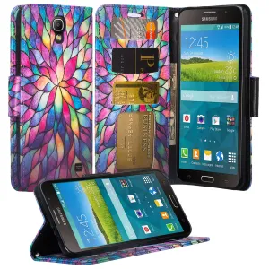 Galaxy Mega 2 Case, Wrist Strap Magnetic Fold[Kickstand] Pu Leather Wallet Case with ID & Credit Card Slots for Samsung Galaxy Mega 2 - Rainbow Flower