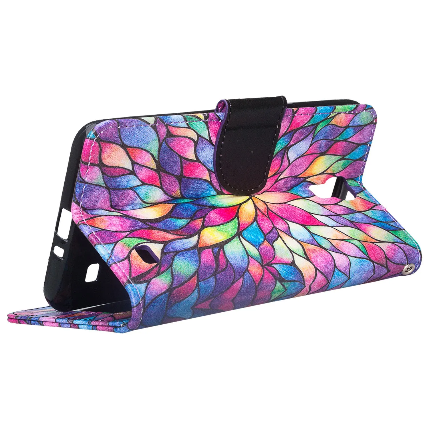 Galaxy Mega 2 Case, Wrist Strap Magnetic Fold[Kickstand] Pu Leather Wallet Case with ID & Credit Card Slots for Samsung Galaxy Mega 2 - Rainbow Flower