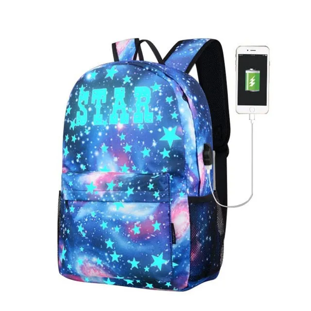 Galaxy School Bag  Collection Canvas USB Charger for Teenage Girls Kids High Quality Backpacks