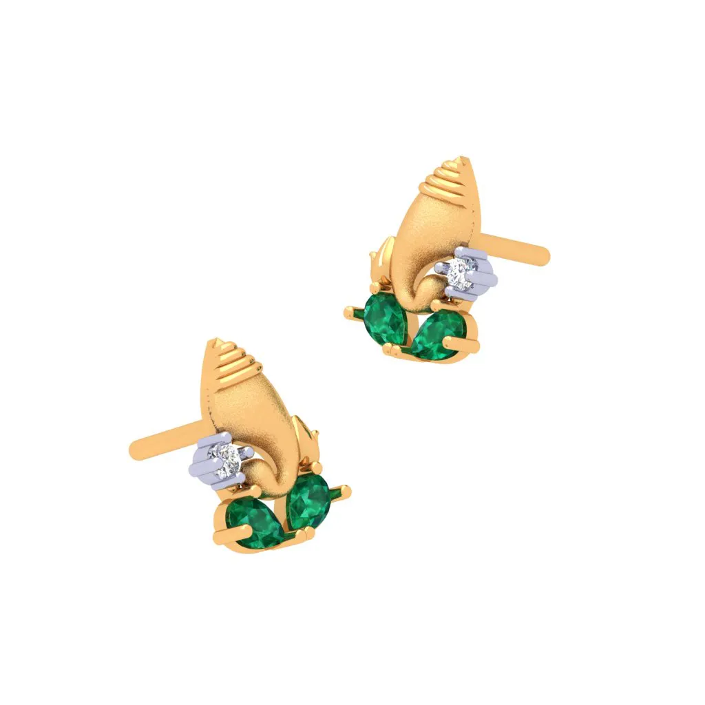 Ganesha Themed 14k Gold Earrings With Teardrop Stones And Stud