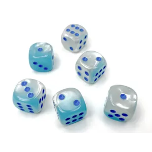 Gemini 16mm d6 Pearl Turquoise-White/blue Luminary Dice Block (12 dice)