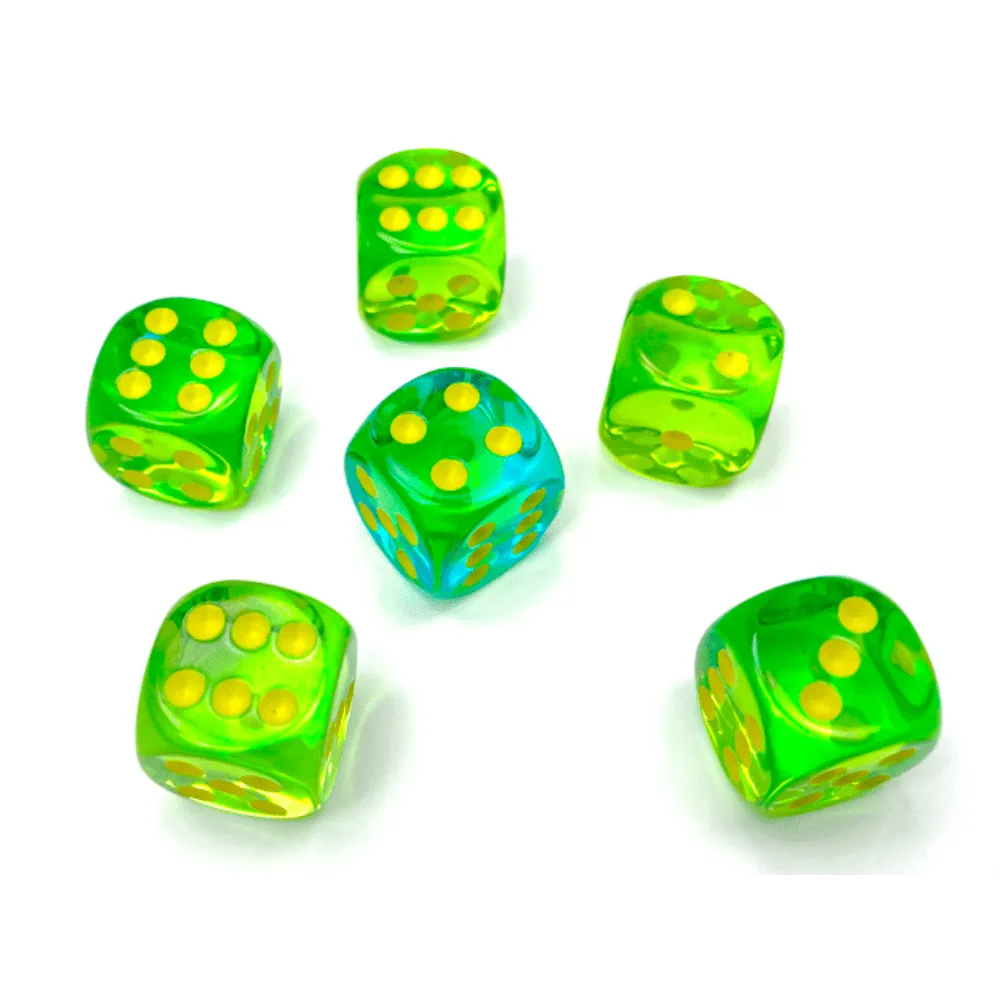 Gemini 16mm d6 Translucent Green-Teal/yellow Dice Block (12 dice)