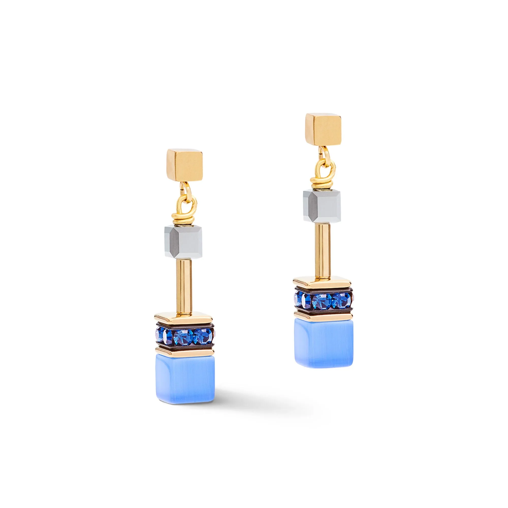 GeoCUBE Blue-Gold Earrings