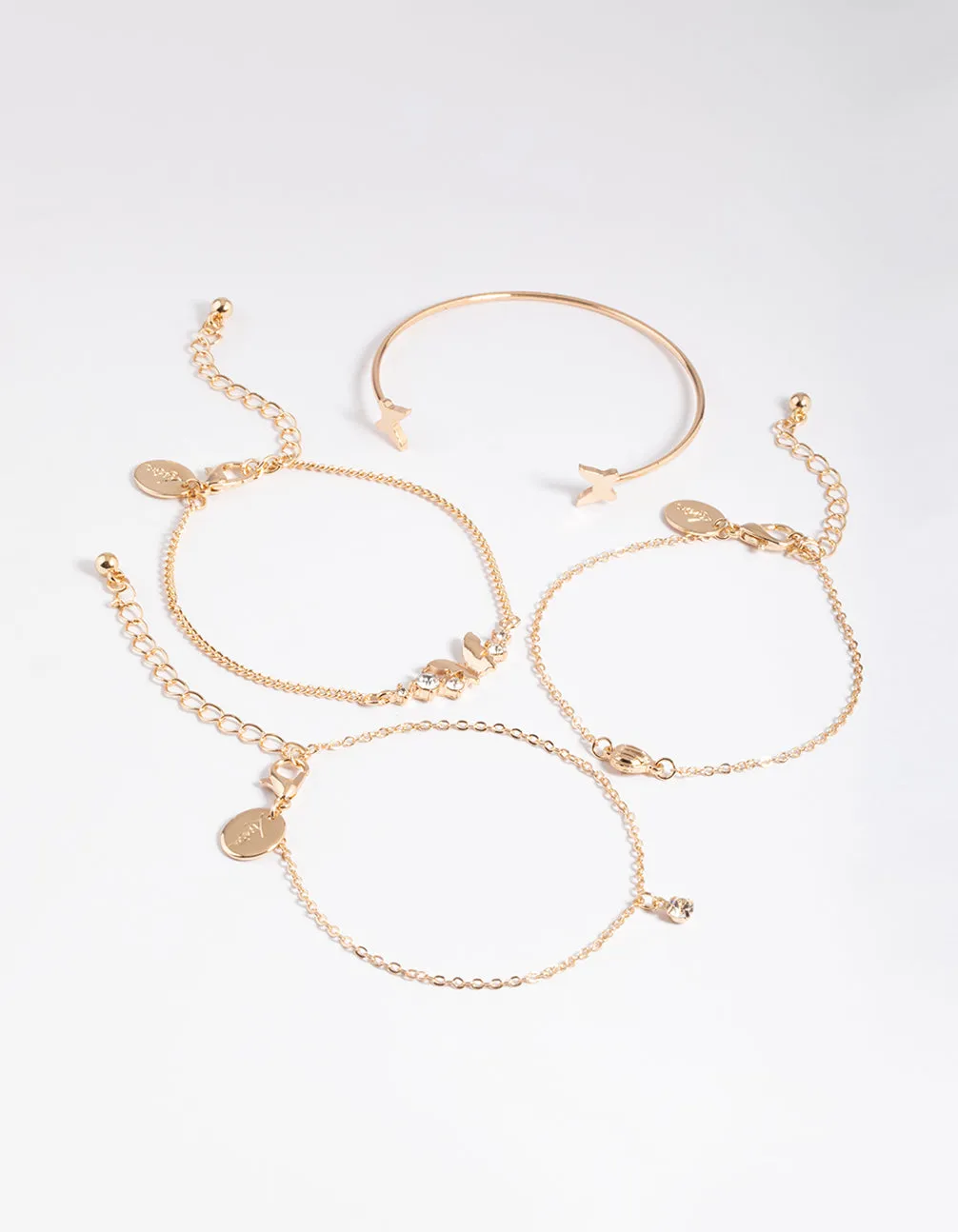 Gold Diamante Butterfly Twist Bracelet 4-Pack