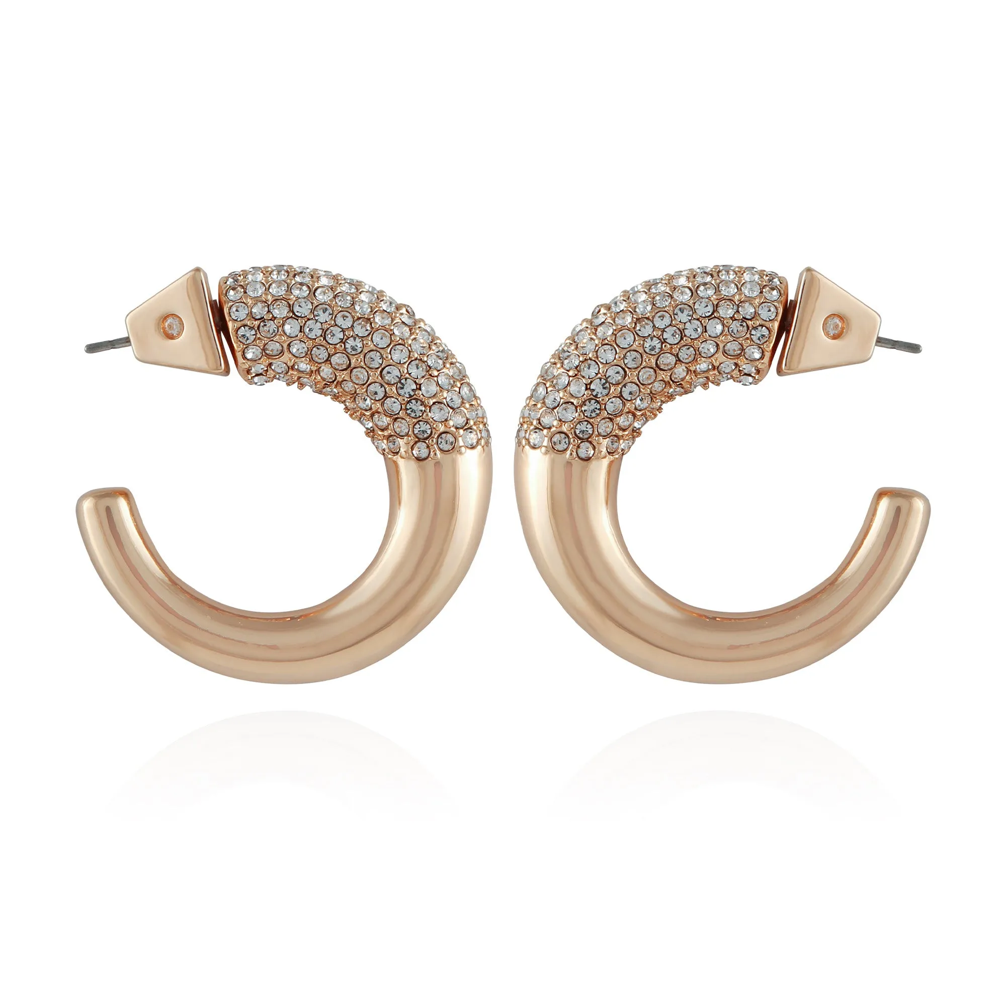 Goldtone Pave Crystal Stone Open Hoop Earrings