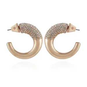 Goldtone Pave Crystal Stone Open Hoop Earrings