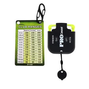 Golf Club Range Chart Card & Golf Score Shot Stroke Counter Clicker Kit