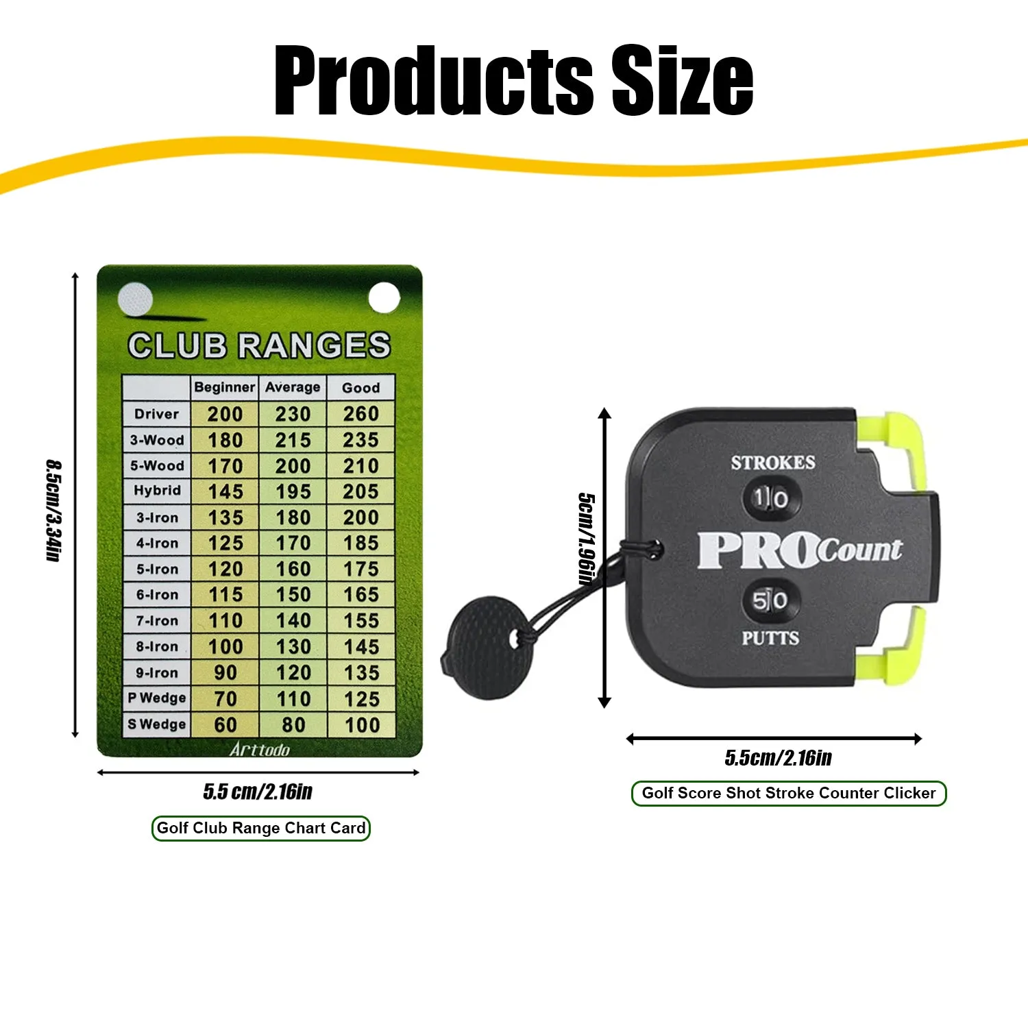 Golf Club Range Chart Card & Golf Score Shot Stroke Counter Clicker Kit