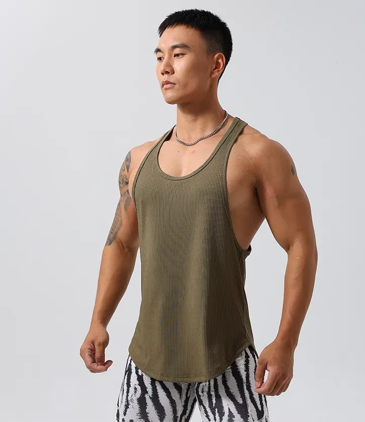 GYM BUDDY STRIPED LOOSE WORKOUT TANK TOP T SHIRTS