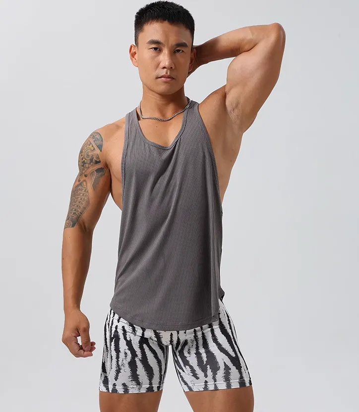 GYM BUDDY STRIPED LOOSE WORKOUT TANK TOP T SHIRTS