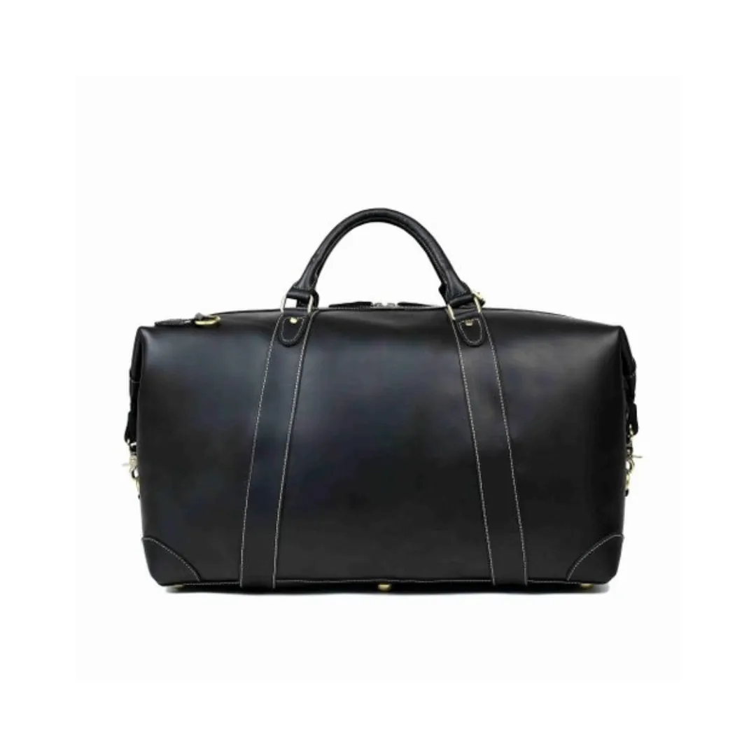 Handmade Vintage Full Grain Leather Travel Duffle Bag - Black