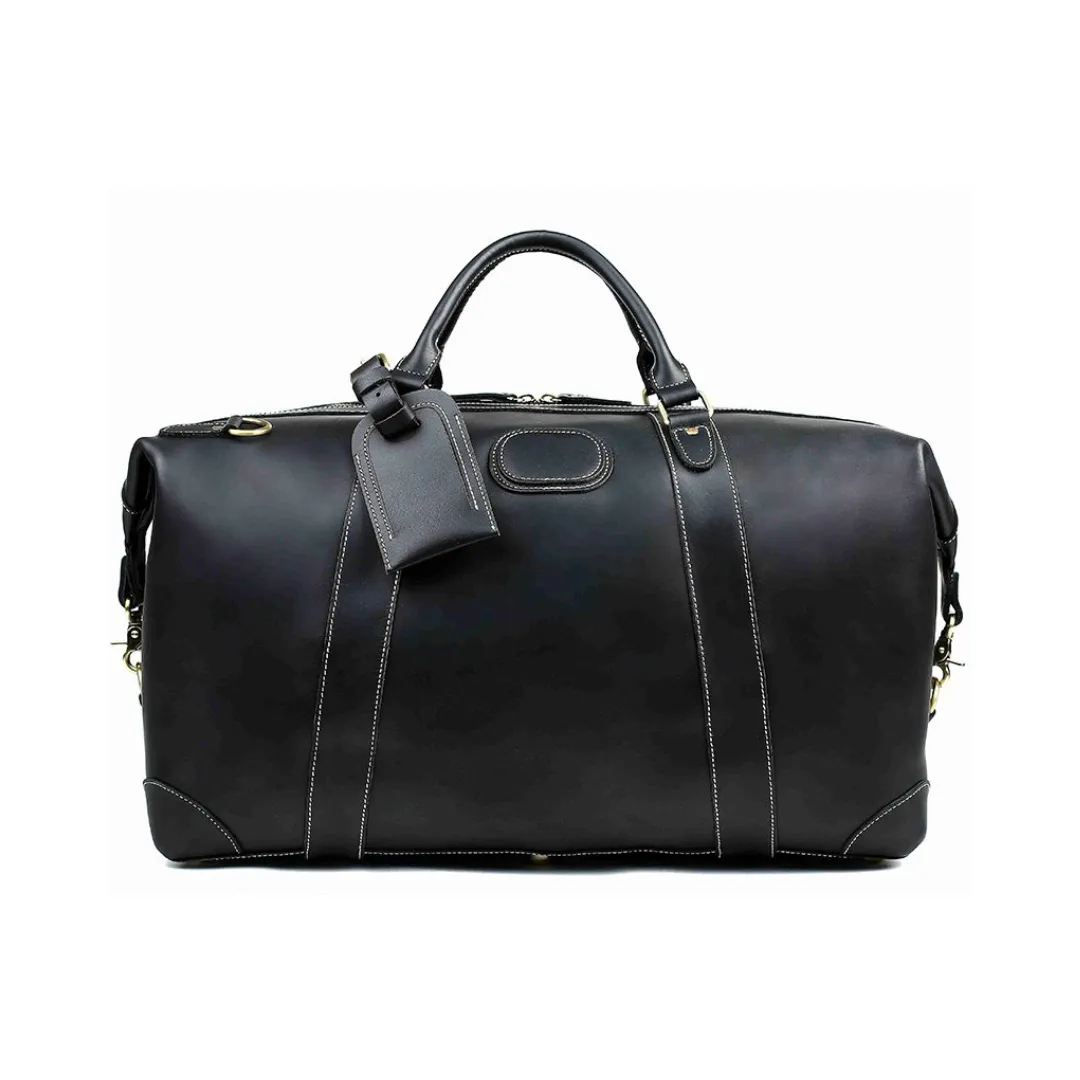 Handmade Vintage Full Grain Leather Travel Duffle Bag - Black