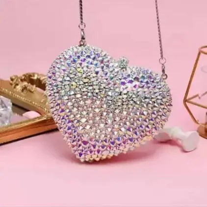 Heart Shape Silver Shine Luxury Clutch Evening Bag