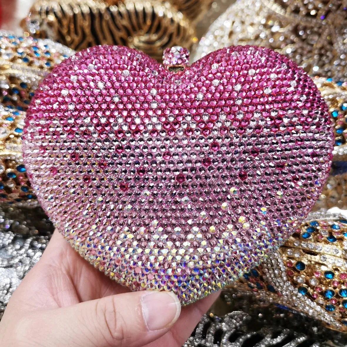 Heart Shape Silver Shine Luxury Clutch Evening Bag