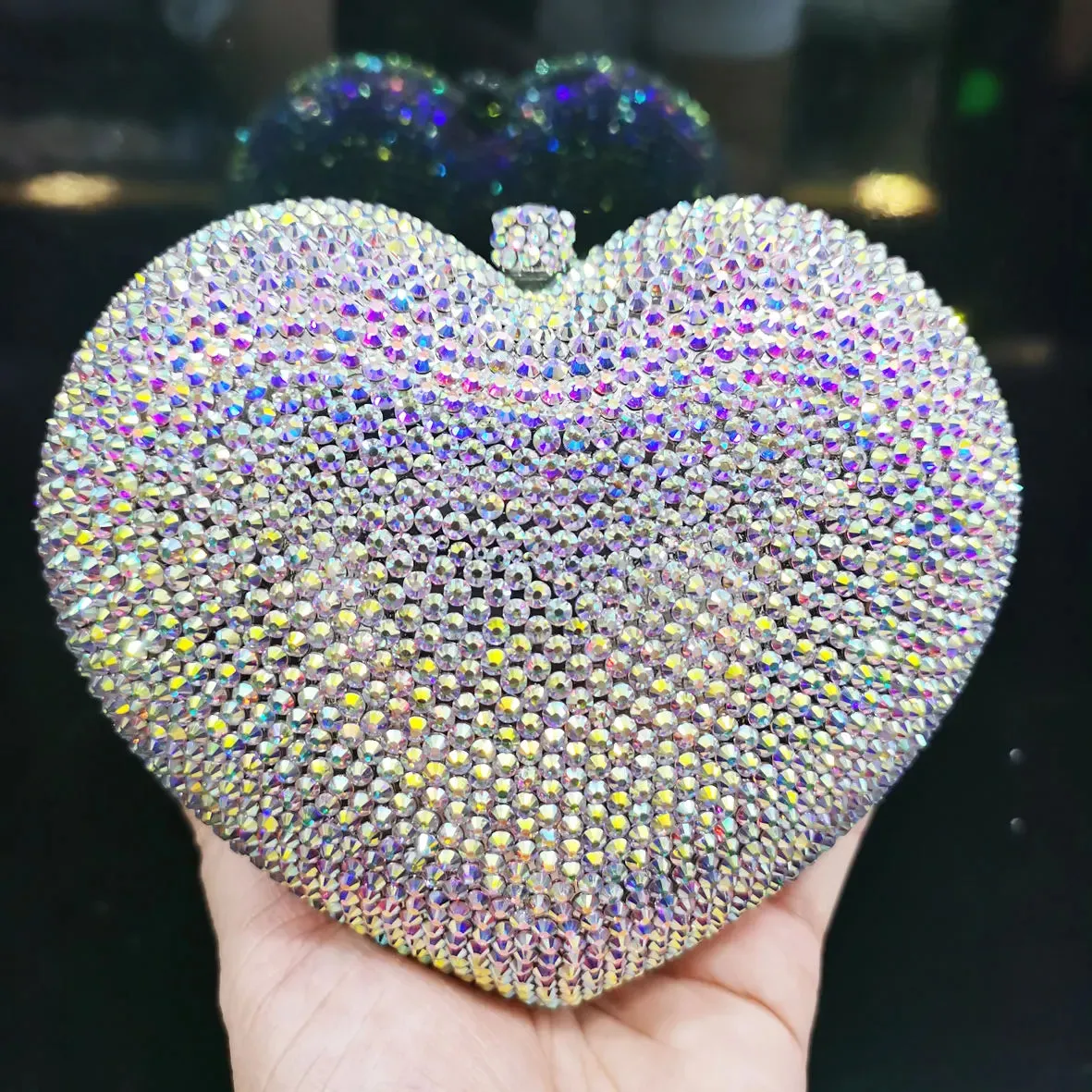 Heart Shape Silver Shine Luxury Clutch Evening Bag