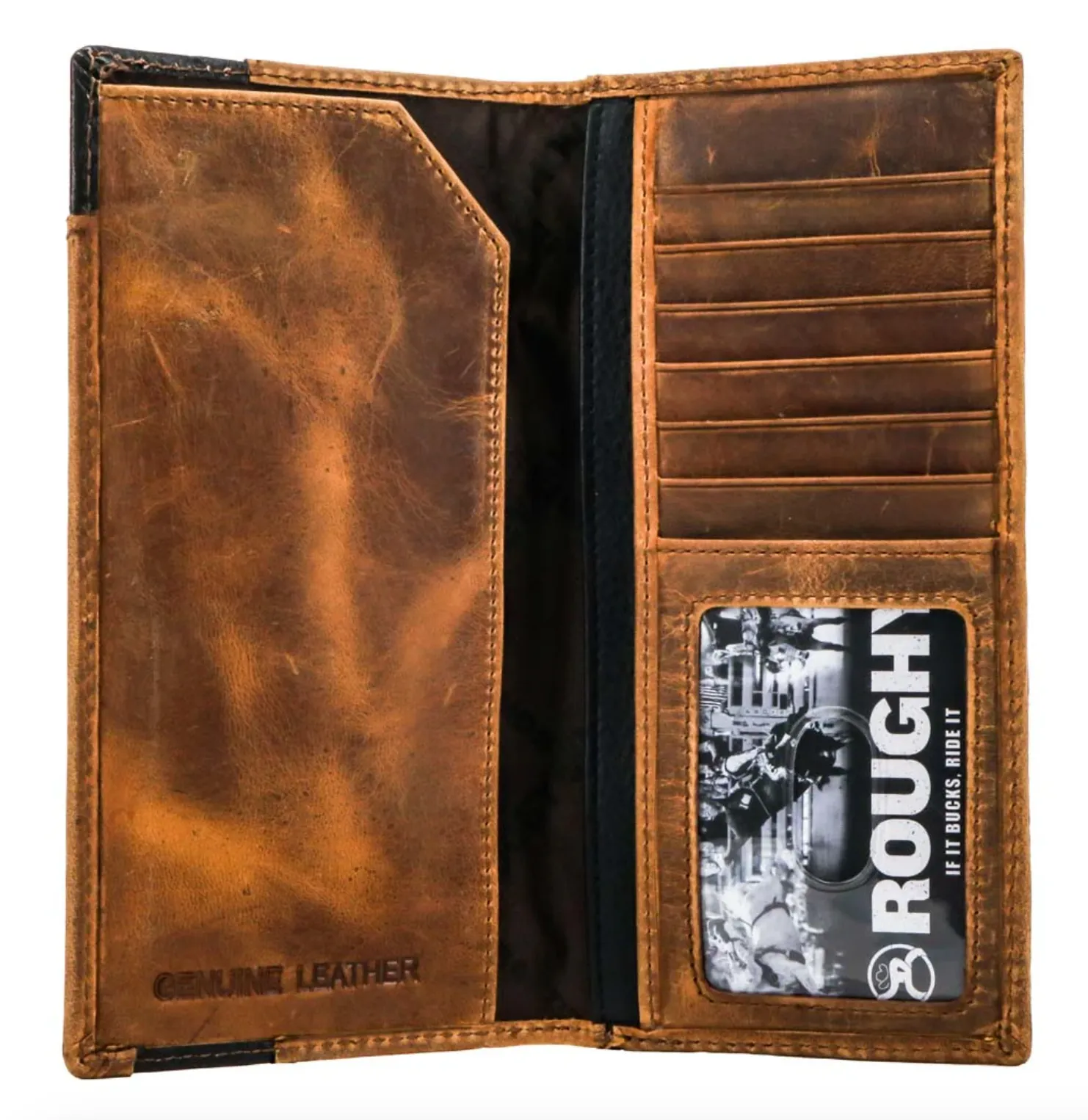 Hooey "Shiloh" Diamond Patchwork Cutout w/ Black Ostrich Print Rodeo Wallet RW006-BRBK