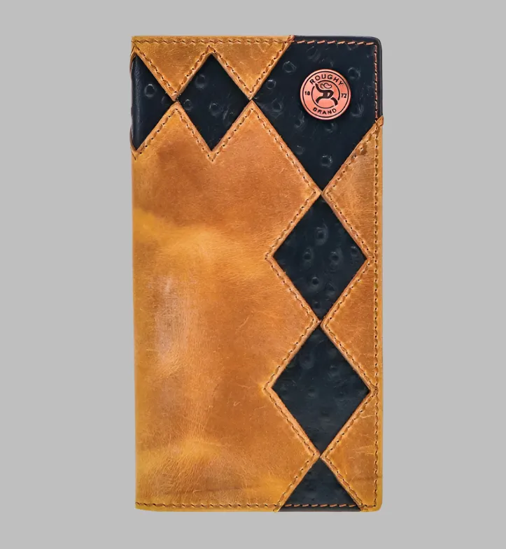 Hooey "Shiloh" Diamond Patchwork Cutout w/ Black Ostrich Print Rodeo Wallet RW006-BRBK