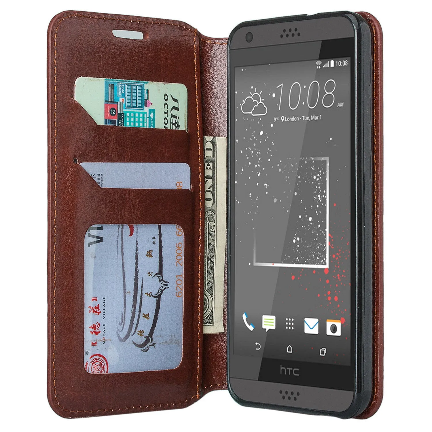 HTC Desire 530 Case, Pu Leather Magnetic Flip Fold[Kickstand] Wallet Case with ID & Card Slots for Desire 530 - Brown