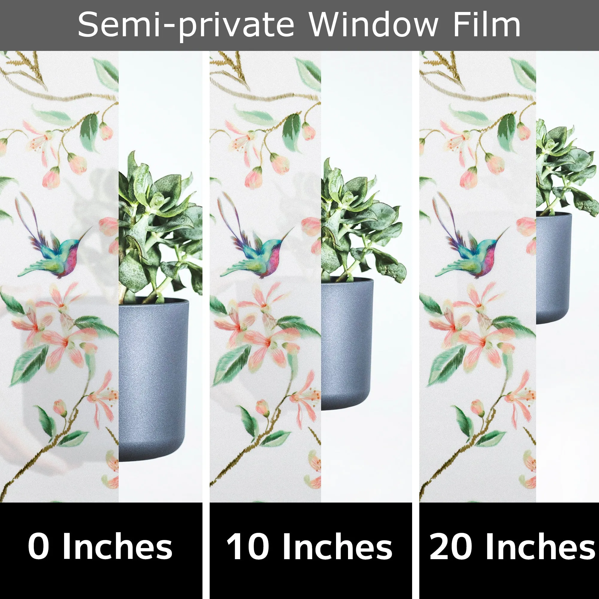 Hummingbirds Floral Art Static Cling Window Film