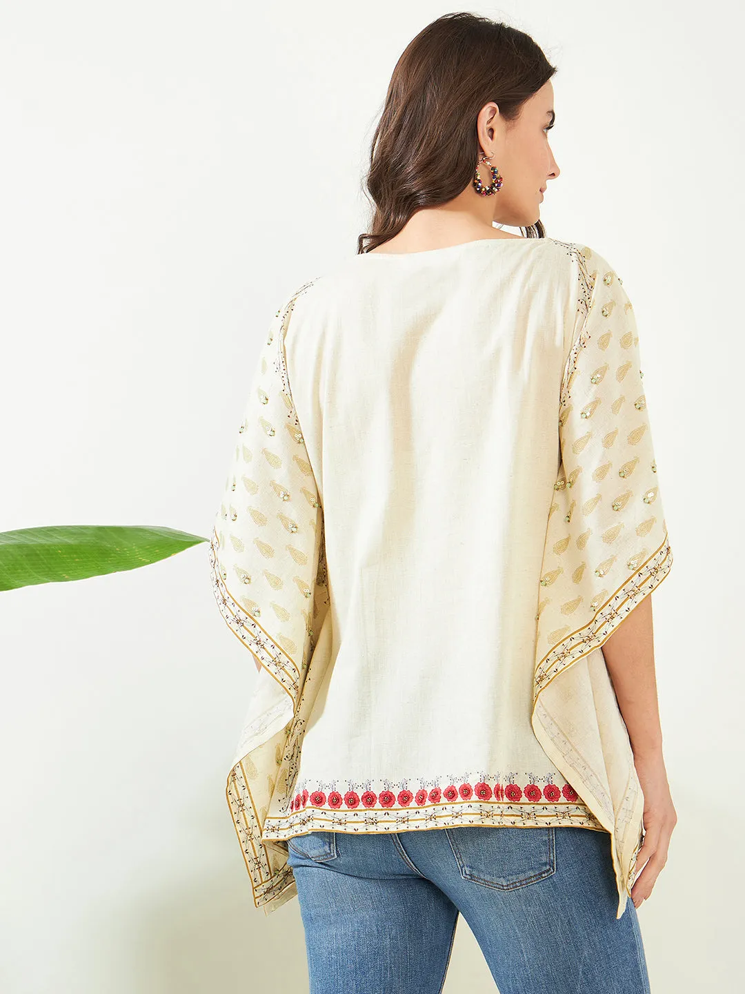 Ivory Blossom Artistic Hand Embroidered Kaftan Top