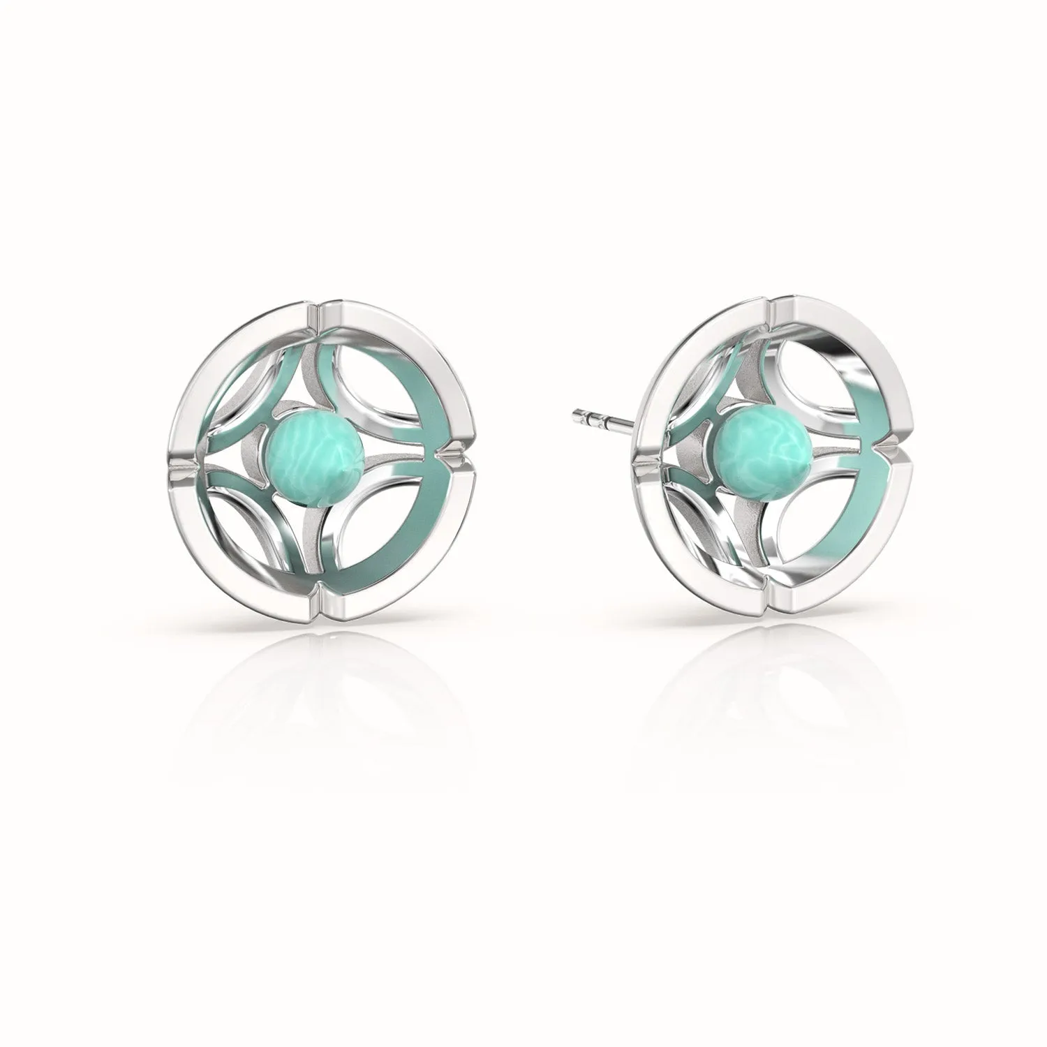 Jalan Besar Large Stud Earrings - Sterling Silver - Amazonite