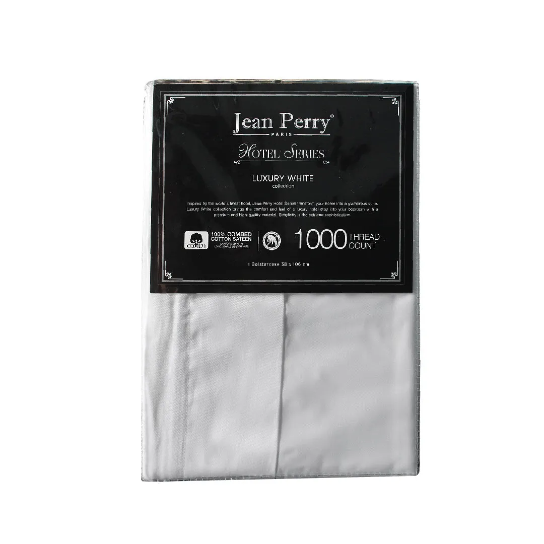 Jean Perry 100% Combed Cotton Sateen Hotel Series Luxury White 1pc Bolster Case - 1000TC