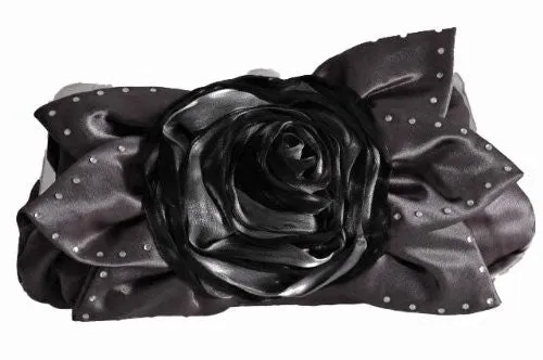 Jewel Satin Rose Detail Clutch Bag