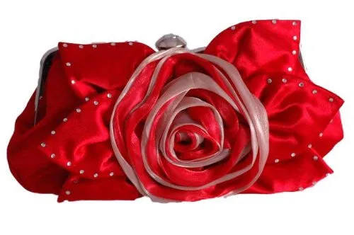 Jewel Satin Rose Detail Clutch Bag