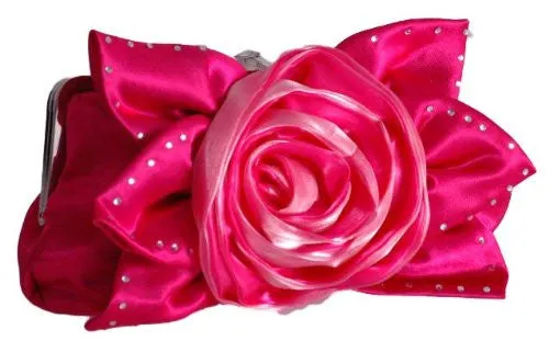 Jewel Satin Rose Detail Clutch Bag