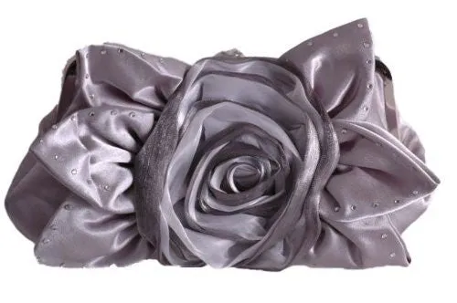 Jewel Satin Rose Detail Clutch Bag