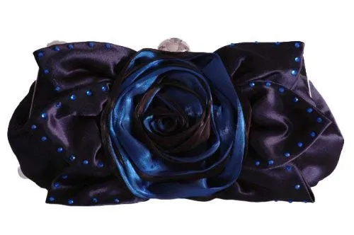 Jewel Satin Rose Detail Clutch Bag