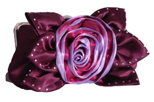 Jewel Satin Rose Detail Clutch Bag